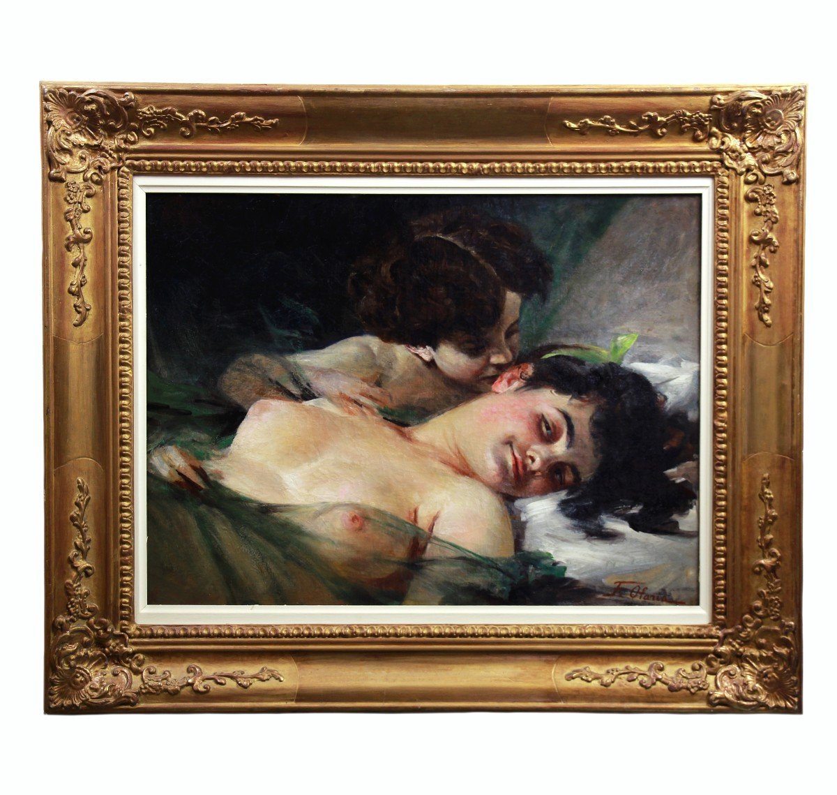 Tableau Peinture Nu Alegorie , Huile Sur Toile école Espagnole Fin 19èmè  Par Federico Olaria