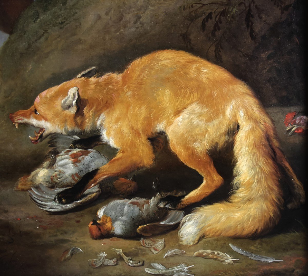 Huile Sur Toile "renard Attaqué Par Deux Chiens De Chasse" Attr. Frans Snyders 17ème -photo-3
