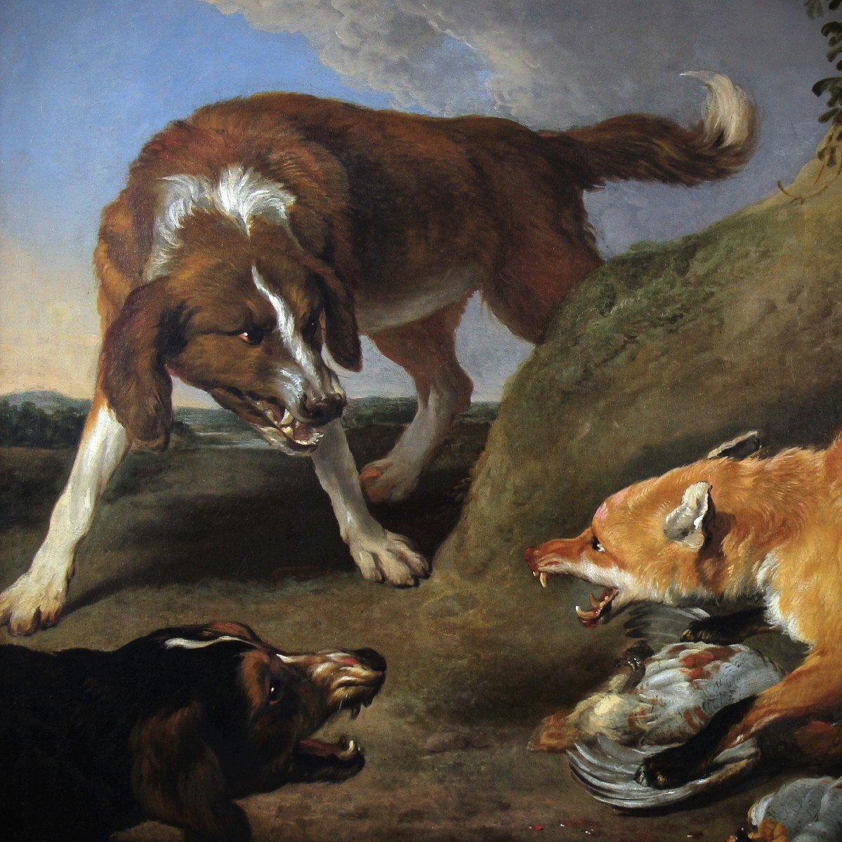 Huile Sur Toile "renard Attaqué Par Deux Chiens De Chasse" Attr. Frans Snyders 17ème -photo-4
