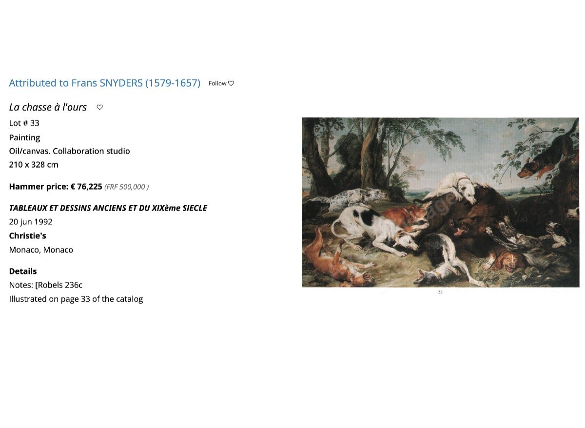 Huile Sur Toile "renard Attaqué Par Deux Chiens De Chasse" Attr. Frans Snyders 17ème -photo-4