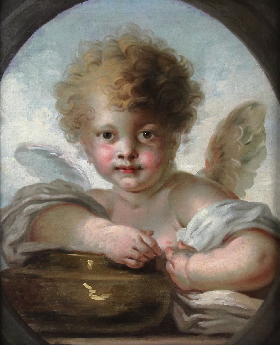 Oil Painting On Canvas " A Cupid " 18th Century Attr. By Jean-honoré Fragonard-photo-2