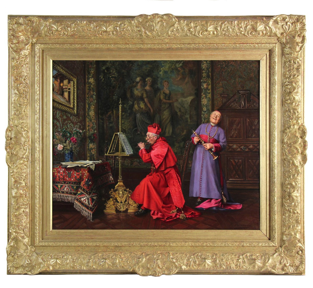 French Oil Painting On Canvas "musical Connoisseurs" By Marcel Brunery 20th