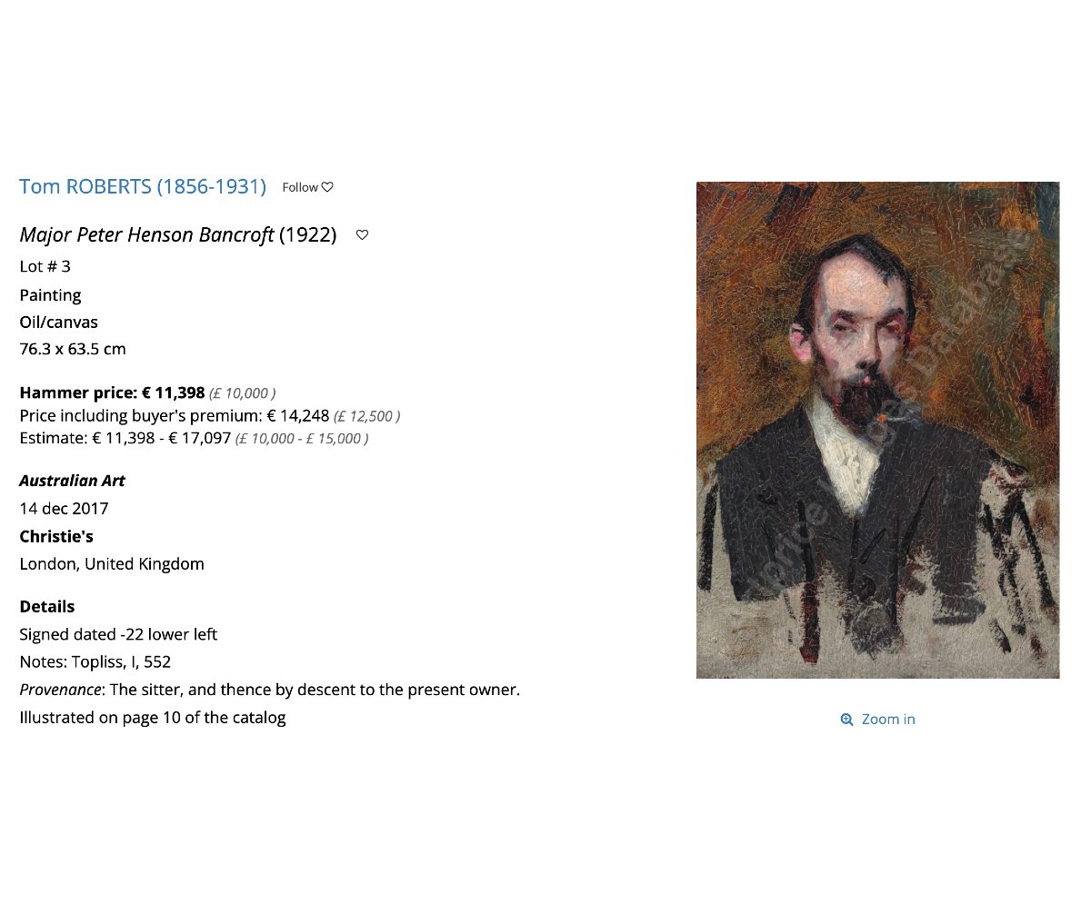 Portrait d'un homme portant un chapeau haut de forme, huile sur toile attribuée à Tom Roberts -photo-2