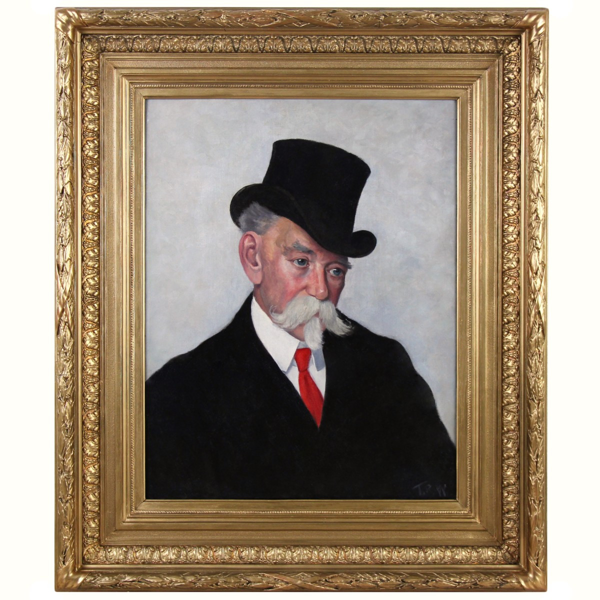 Portrait d'un homme portant un chapeau haut de forme, huile sur toile attribuée à Tom Roberts 