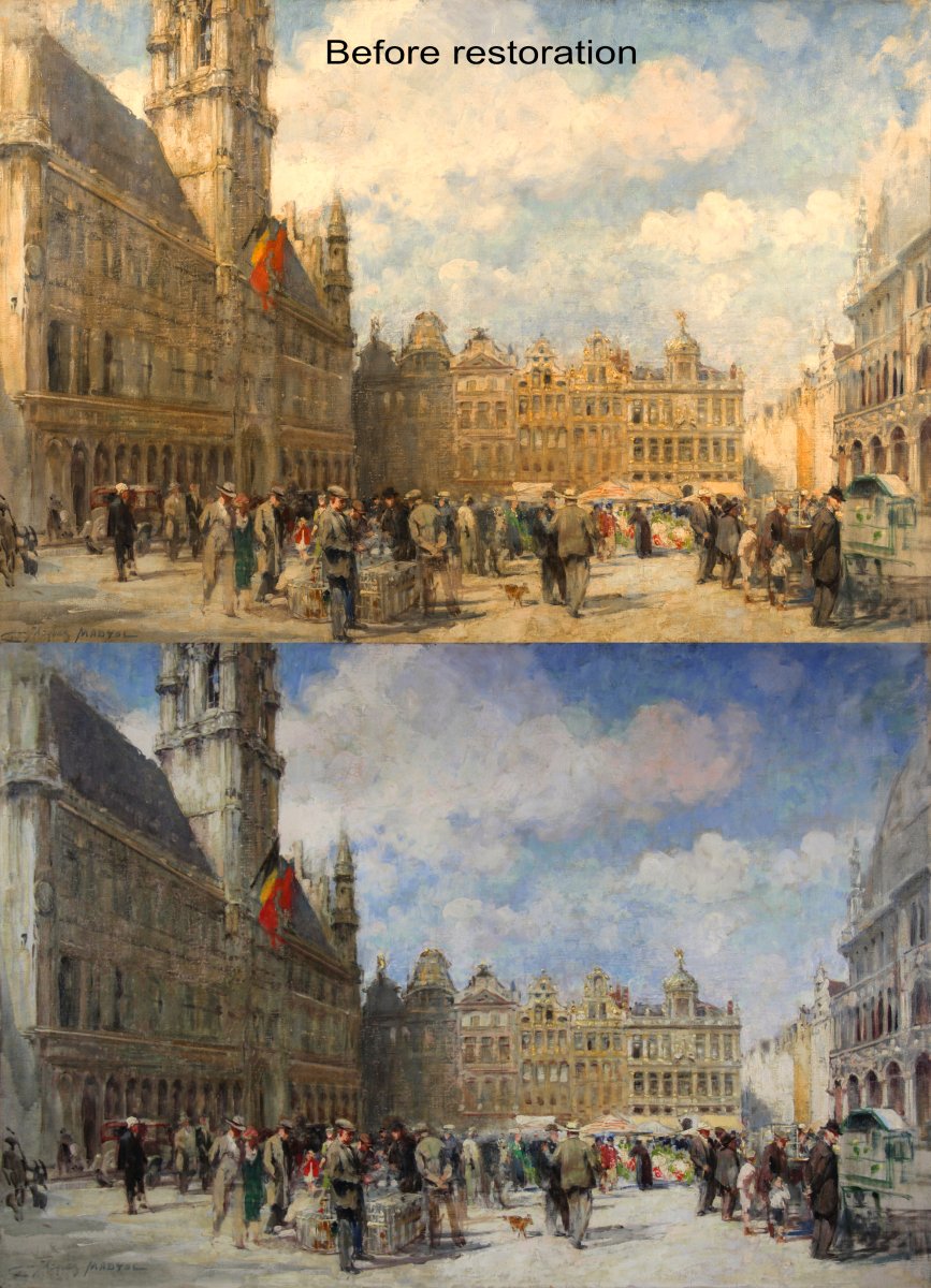 Belgian Oil On Canvas "grand Place Of Brussels" Signed, Not Framed, Sketch-photo-1
