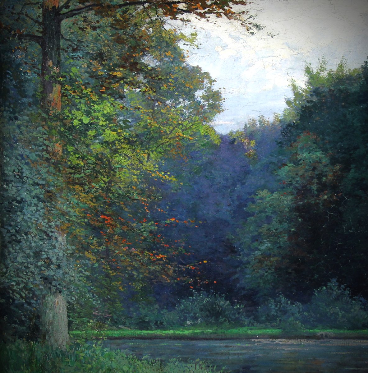 Paysage fluvial, huile sur toile, signée, XXe siècle, école française-photo-3