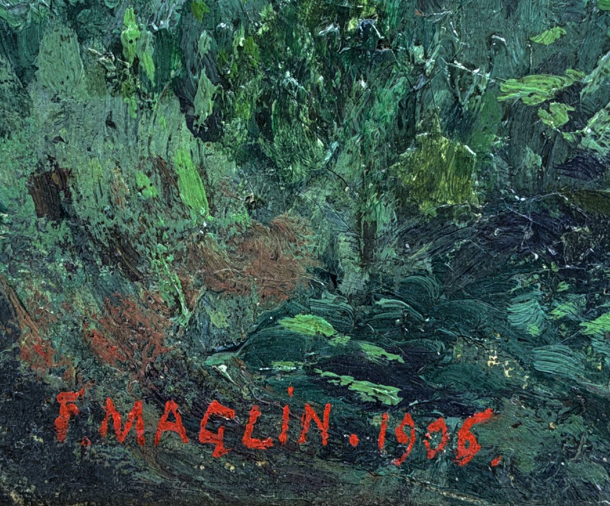 Paysage fluvial, huile sur toile, signée, XXe siècle, école française-photo-1