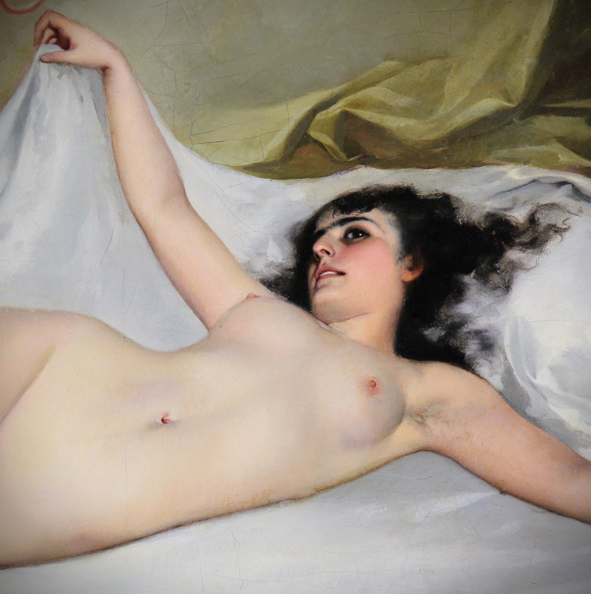 Peinture école Espagnole huile sur toile, un nu allongé, XIXe siècle Attribué à Luis R. Falero-photo-4