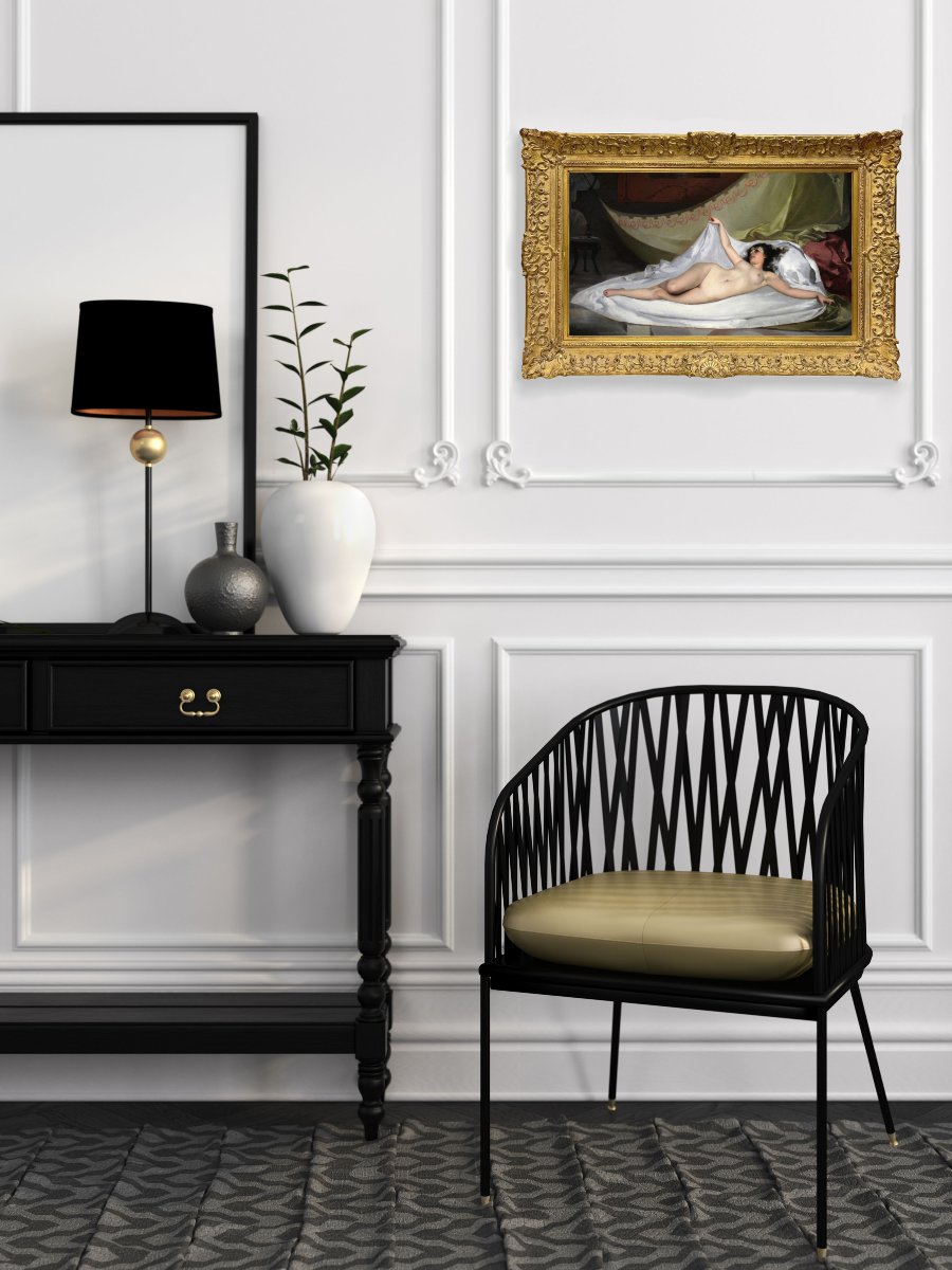 Peinture école Espagnole huile sur toile, un nu allongé, XIXe siècle Attribué à Luis R. Falero-photo-1
