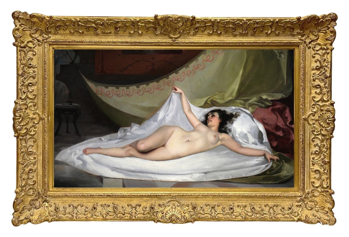 Peinture école Espagnole huile sur toile, un nu allongé, XIXe siècle Attribué à Luis R. Falero
