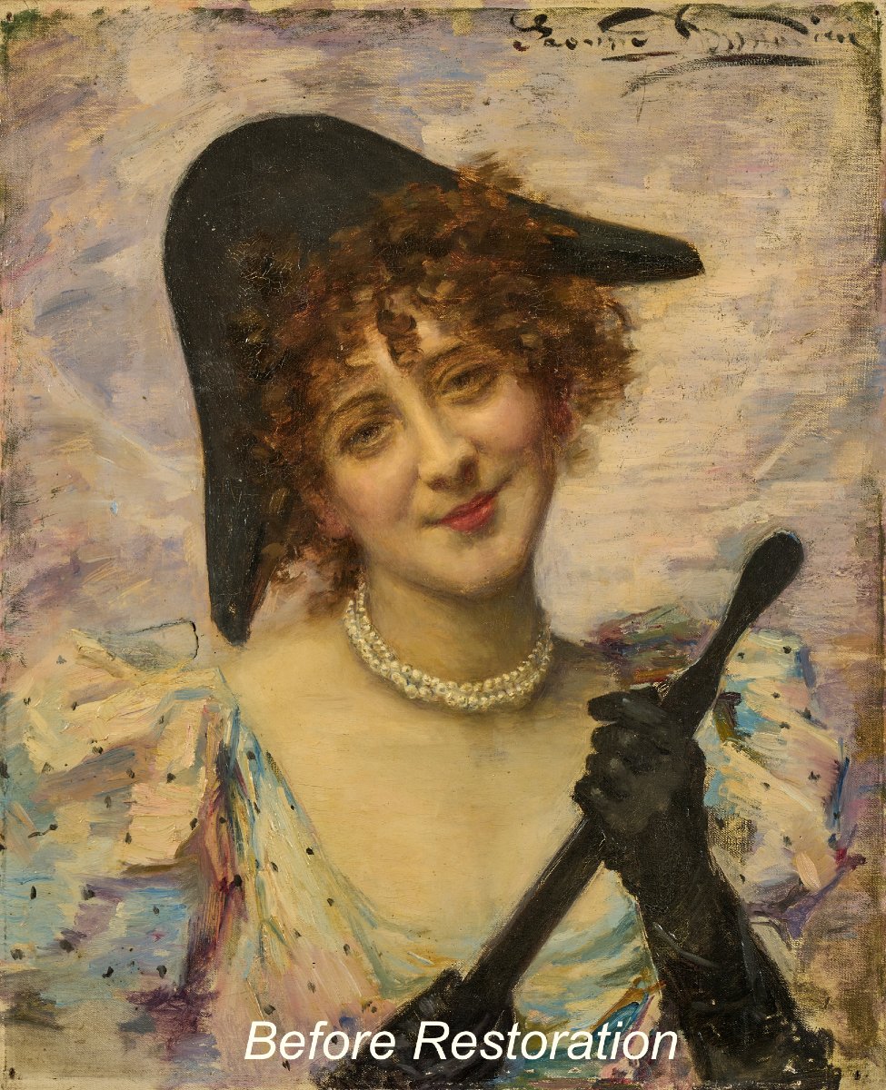 Jeanne Donnadieu – Portrait d’Henriette Bépoix, huile sur toile Belle Époque, XIXe siècle-photo-1