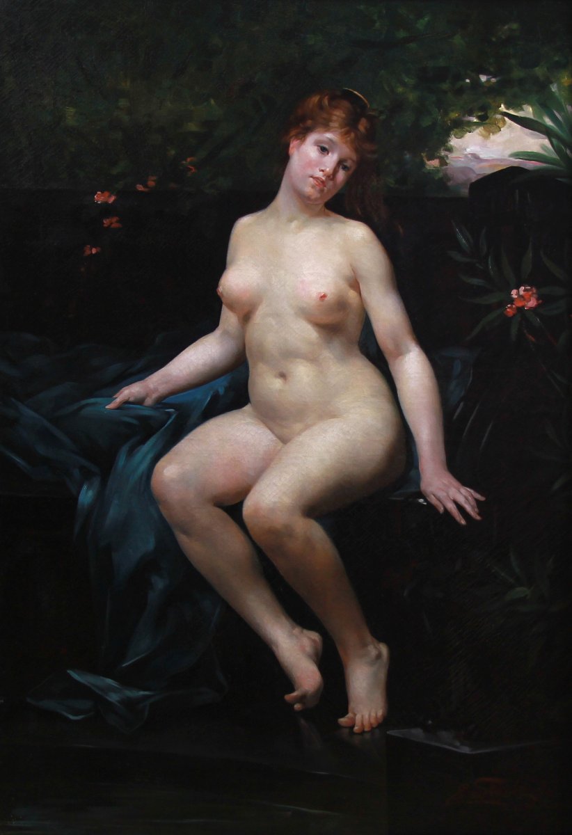 Emmanuel Stanek Nu féminin, huile sur toile du XIXe siècle, sans cadre, vers 1890-photo-2