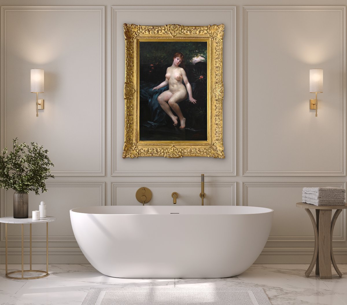 Emmanuel Stanek Nu féminin, huile sur toile du XIXe siècle, sans cadre, vers 1890-photo-5