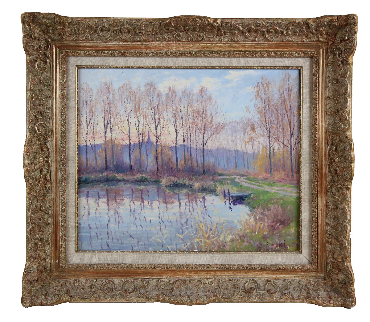 André Van Beek – Post-impressionist Waterfront Landscape, Signed, Unframed