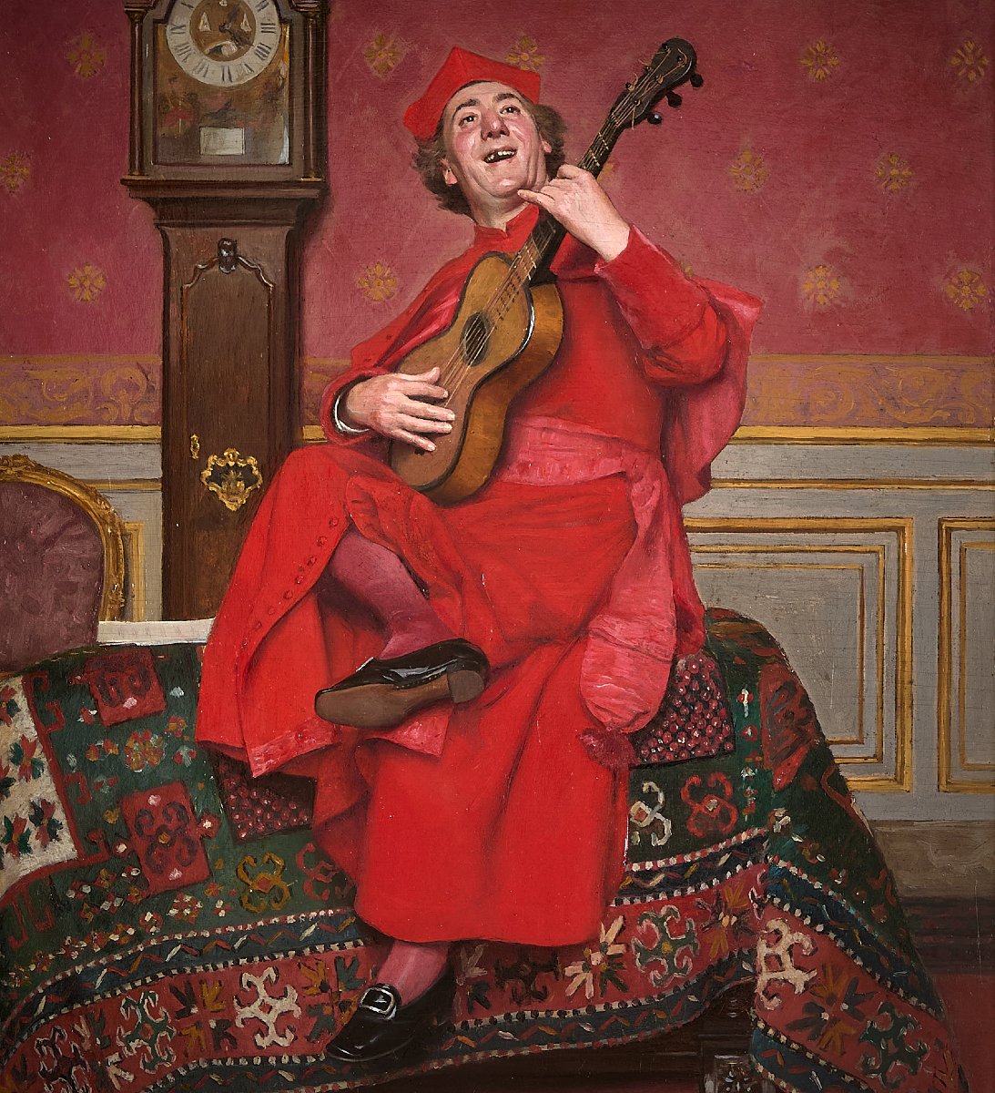 José Frappa French Antique Figurative Oil Painting, Cardinal Musician, Framed-photo-3
