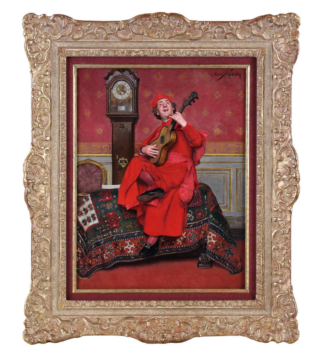 José Frappa – Le Cardinal musicien, huile sur panneau signée, avec cadre doré