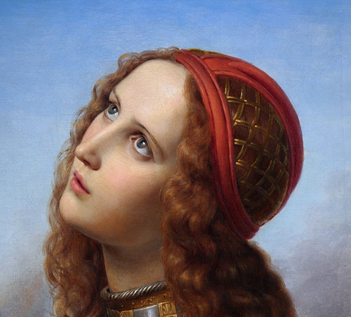 Hermann Anton Stilke, 1831, Jeanne d'Arc, portrait à l'huile ancien, encadré-photo-3