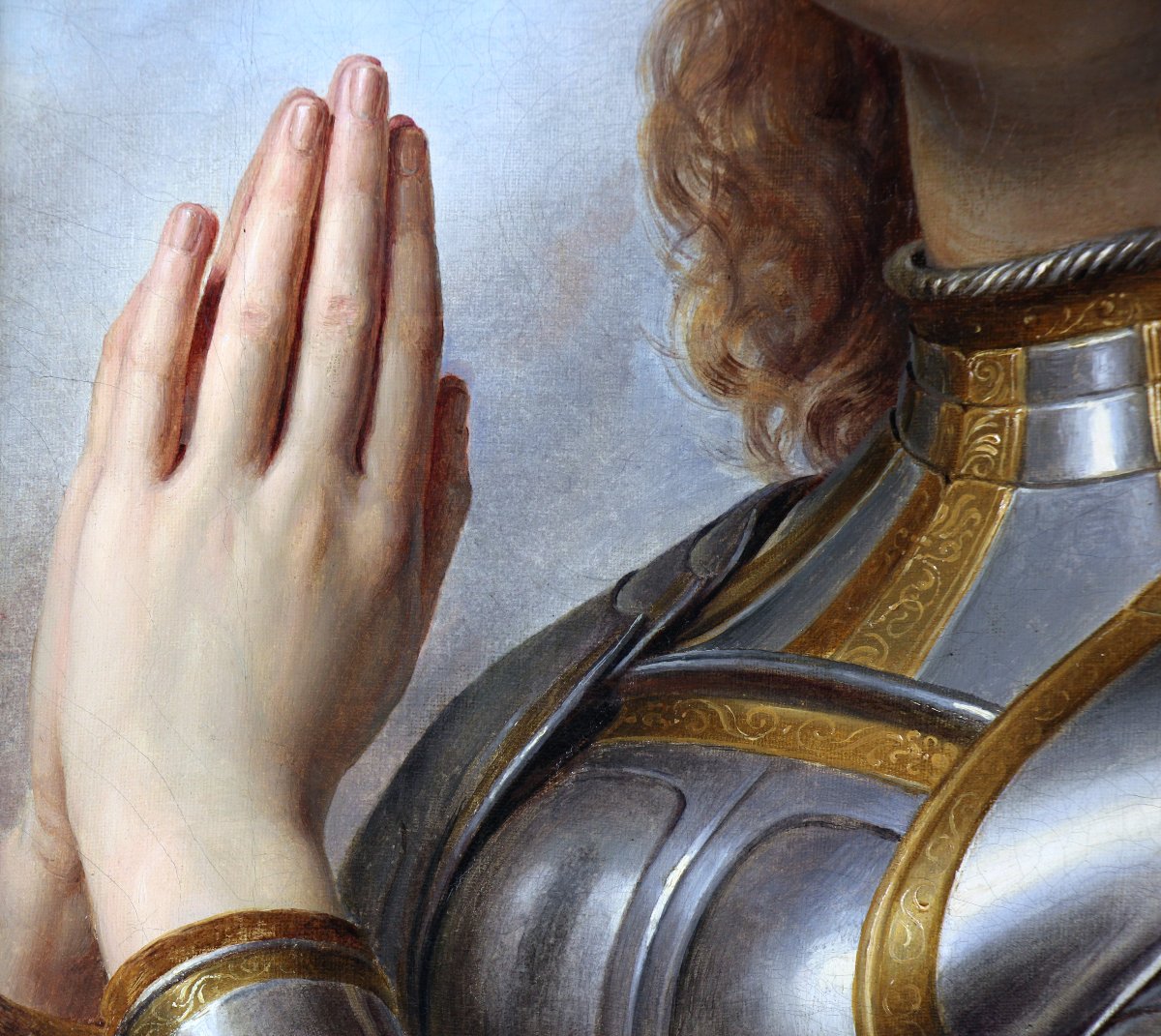 Hermann Anton Stilke, 1831, Jeanne d'Arc, portrait à l'huile ancien, encadré-photo-1