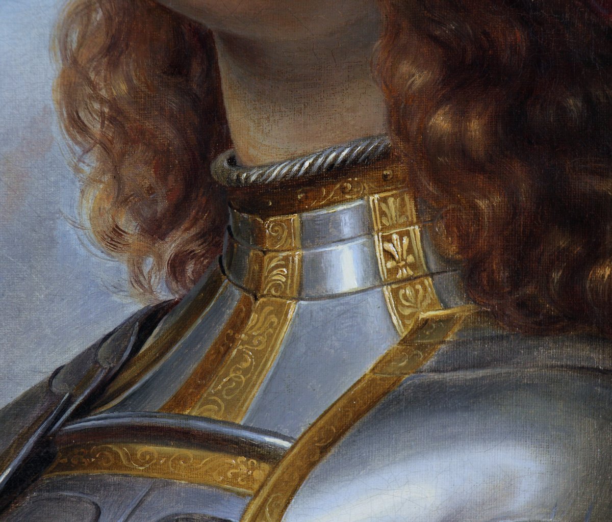 Hermann Anton Stilke, 1831, Jeanne d'Arc, portrait à l'huile ancien, encadré-photo-2