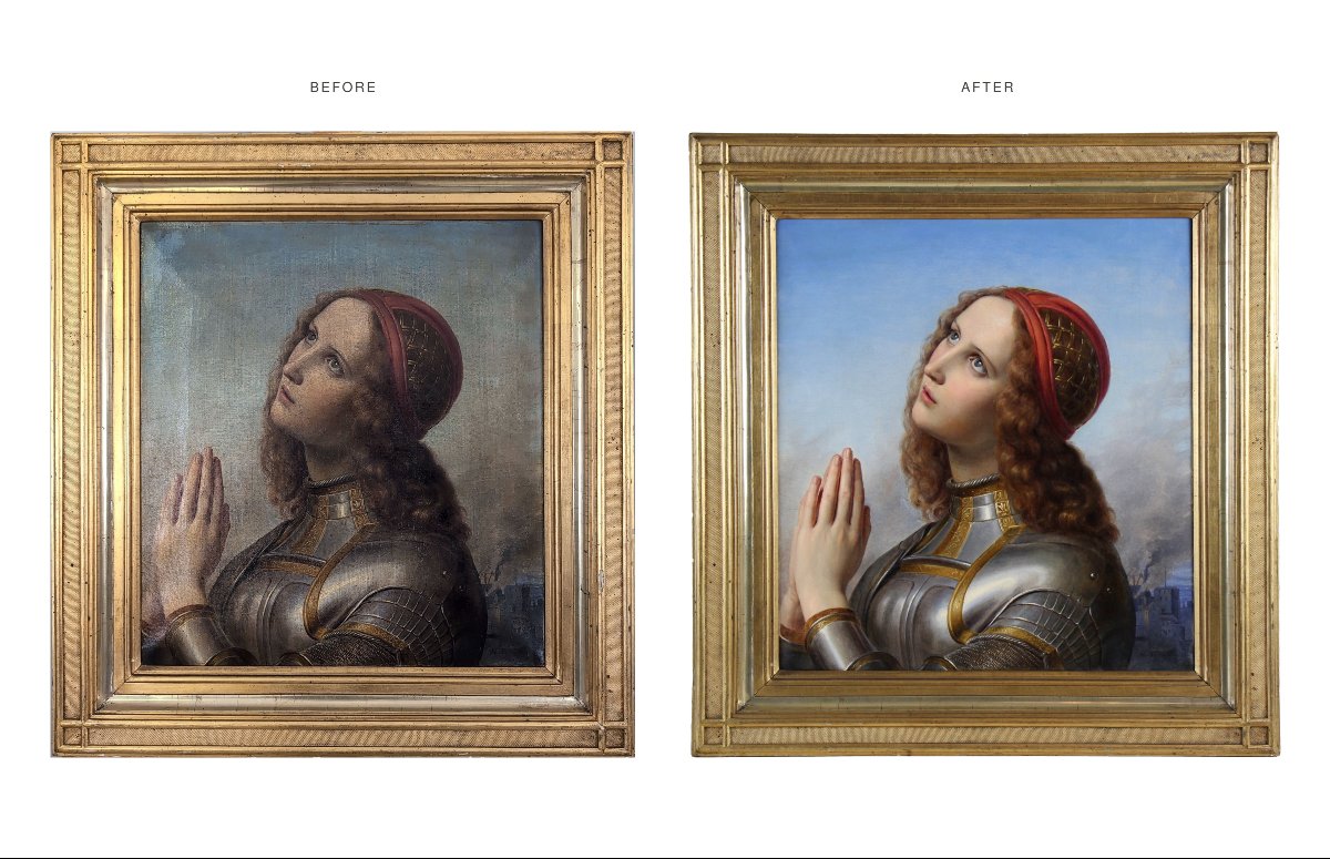 Hermann Anton Stilke, 1831, Jeanne d'Arc, portrait à l'huile ancien, encadré-photo-5