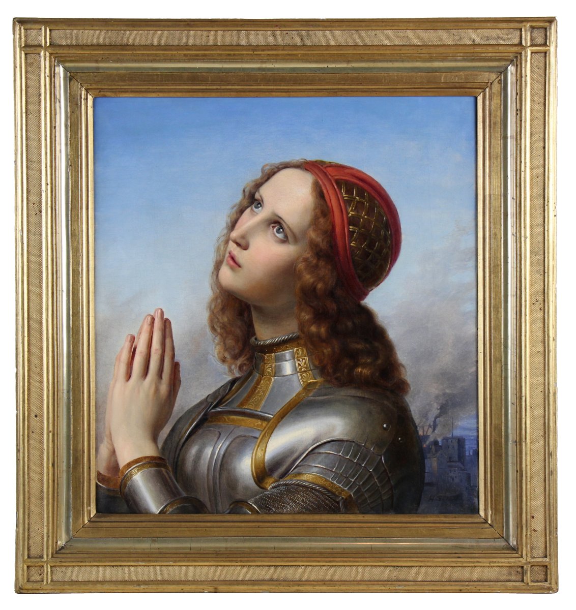 Hermann Anton Stilke, 1831, Jeanne d'Arc, portrait à l'huile ancien, encadré