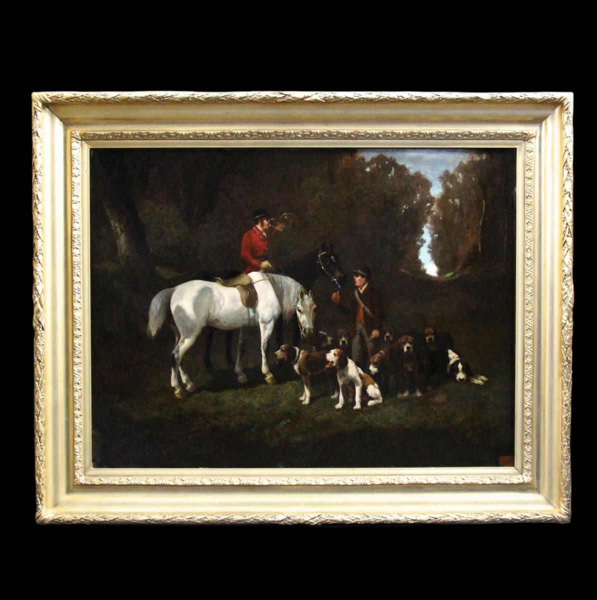 Beautiful Oil On Canvas, Hunting Scene Atr. Alfred De Dreux 19th-photo-2