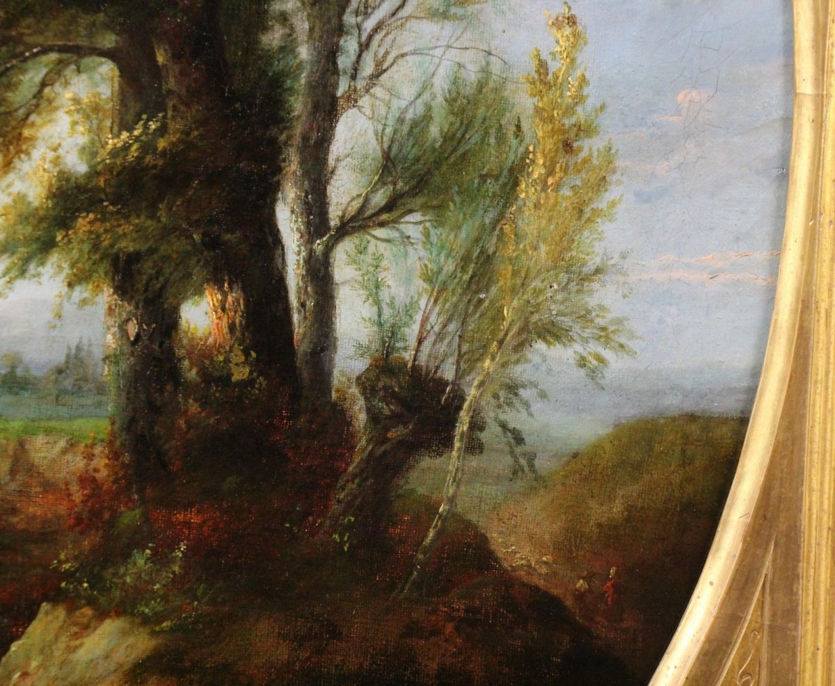 Tableau Ancien Huile Sur Toile , Scene De Forest école Française 18emè-photo-1