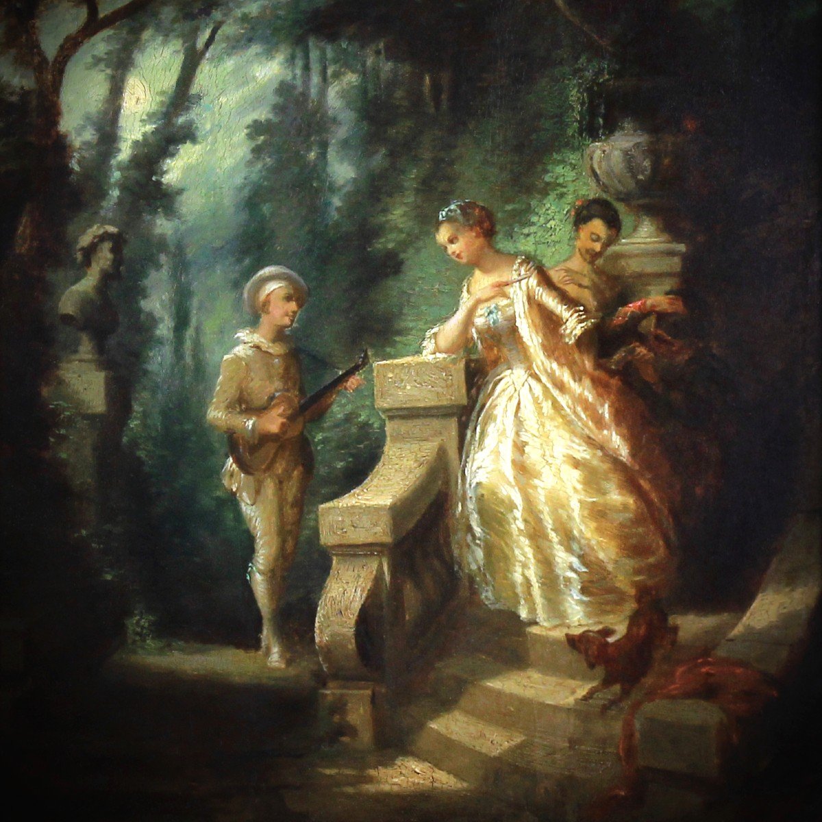Tableau Huile Sur Panneau, Scene Galante Attribution Diaz De La Pena 19ème