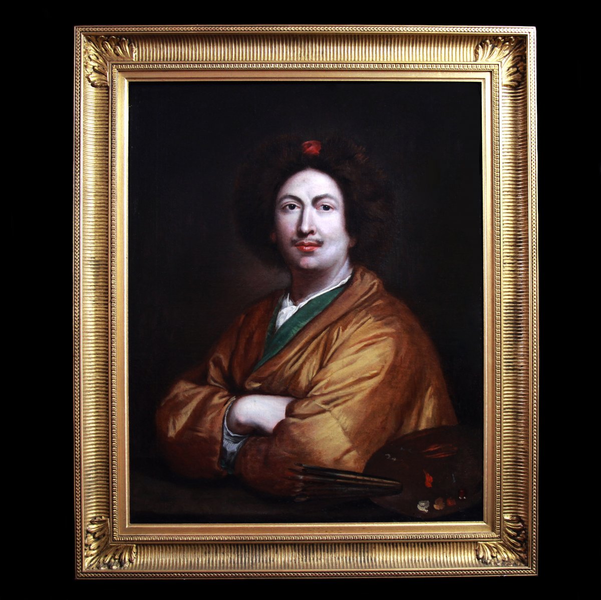 Old Oil On Canvas 18th Century "portrait Of An Artist "after Pierre I Mignard (1612-1695)-photo-4