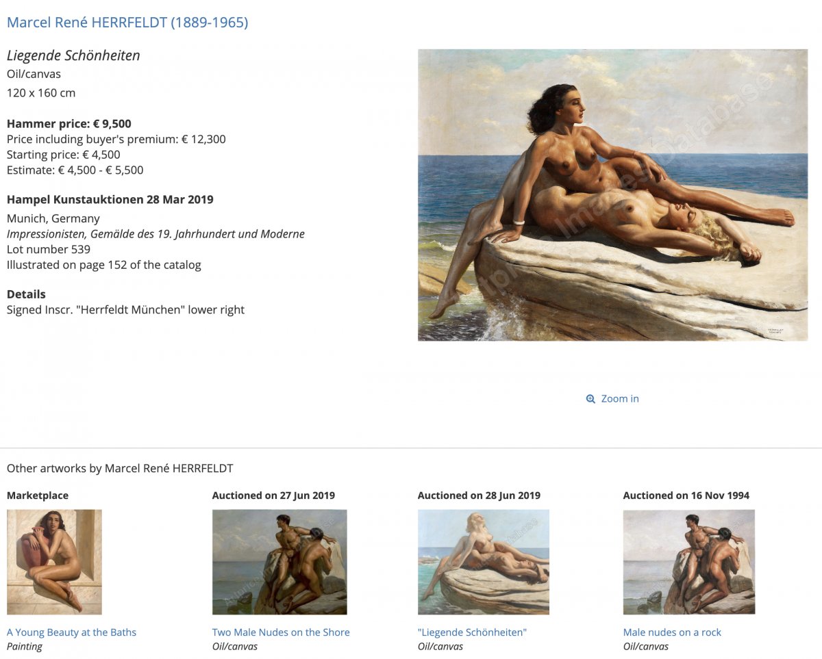 Oil On Canvas Reclining Nude By Marcel René Herrfeldt-photo-2