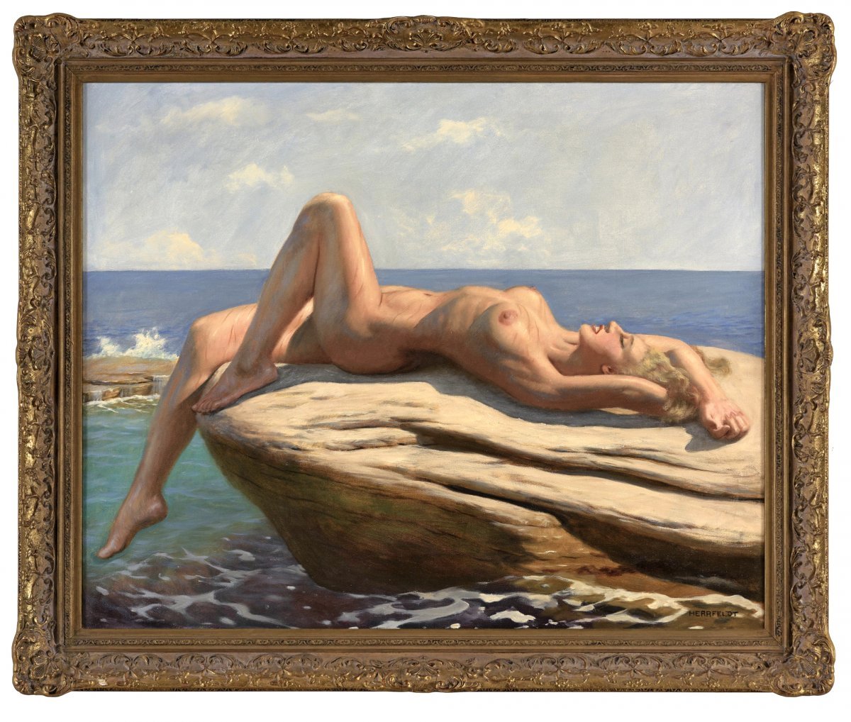 Oil On Canvas Reclining Nude By Marcel René Herrfeldt