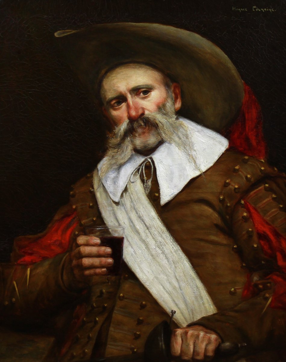 Painting Oil On Canvas, Portrait Of A  Musketeer 20th-photo-3