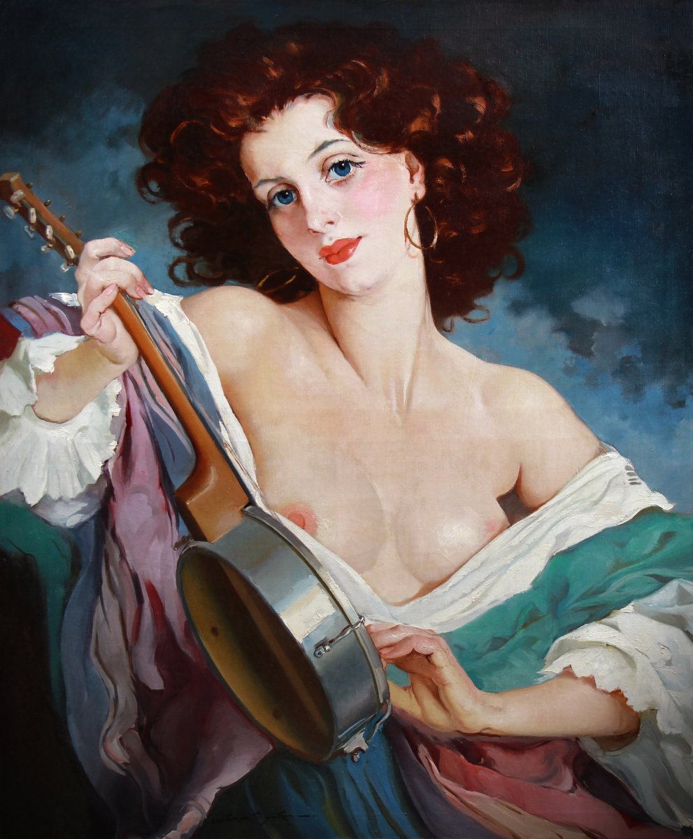 Huile Sur Toile , Portrait Nu La Gitane Par Maria Szantho-photo-3