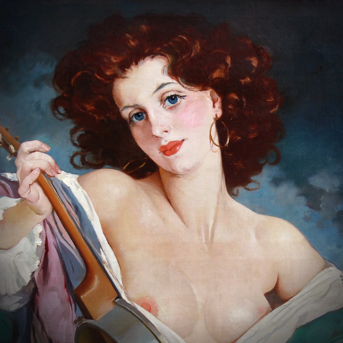 Huile Sur Toile , Portrait Nu La Gitane Par Maria Szantho-photo-4