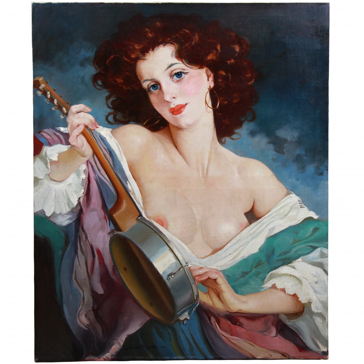 Huile Sur Toile , Portrait Nu La Gitane Par Maria Szantho-photo-1