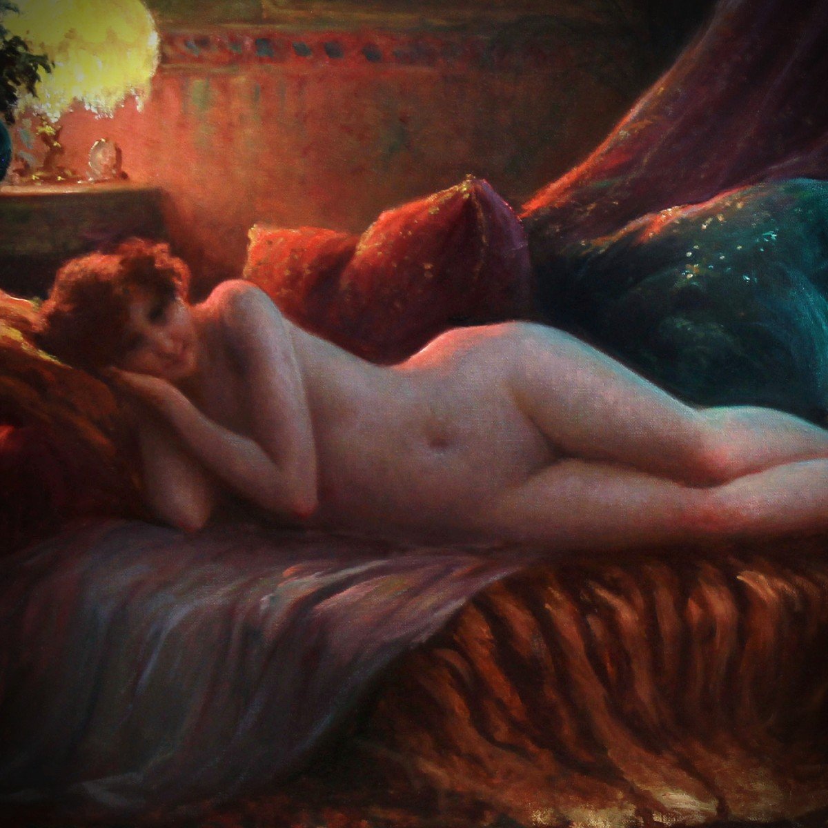 Nude Lying On A Couch, Art Nouveau Signed Allan Gilbert-photo-2