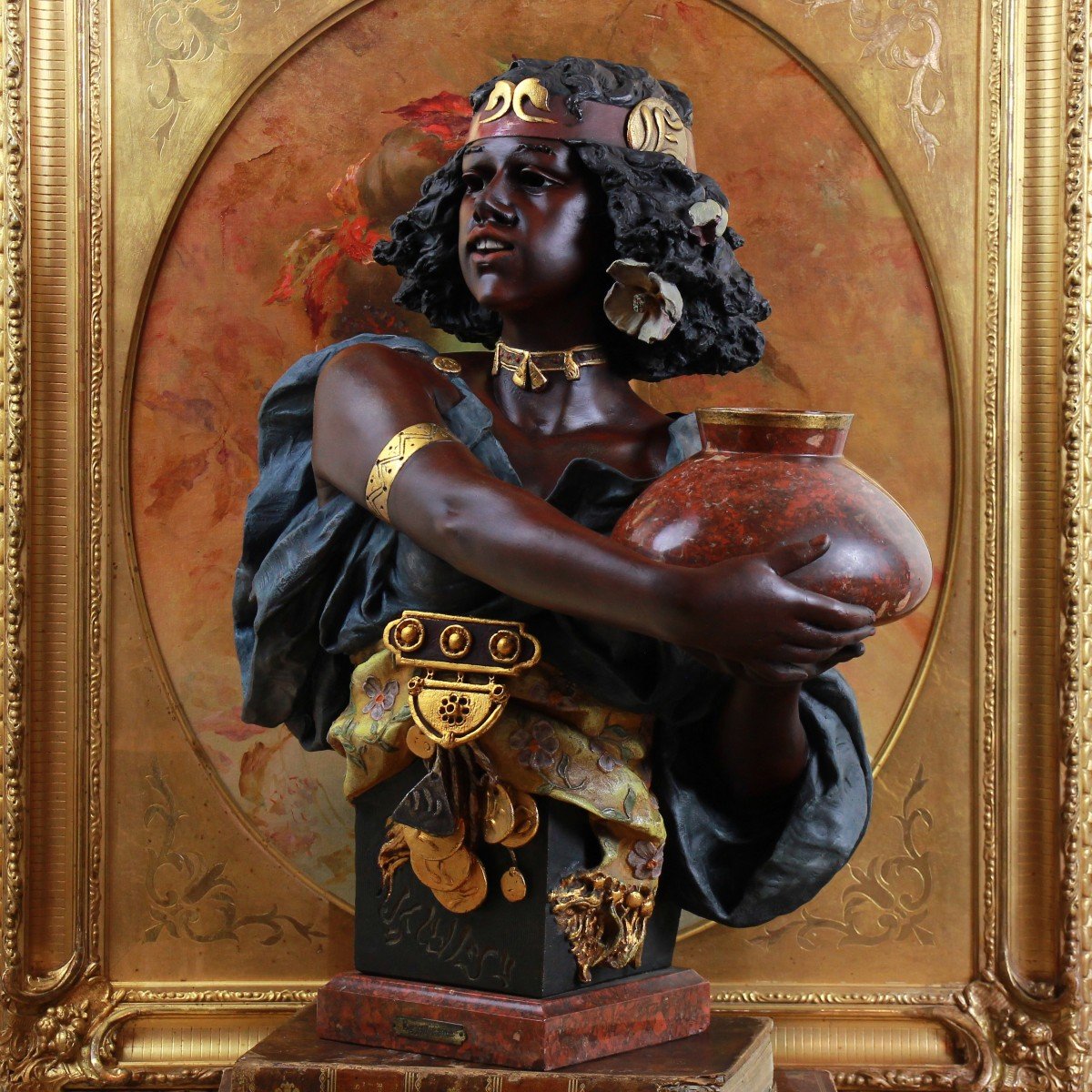 Buste d'Une Égyptienne En Terre Cuite Polychromé 1898-photo-4