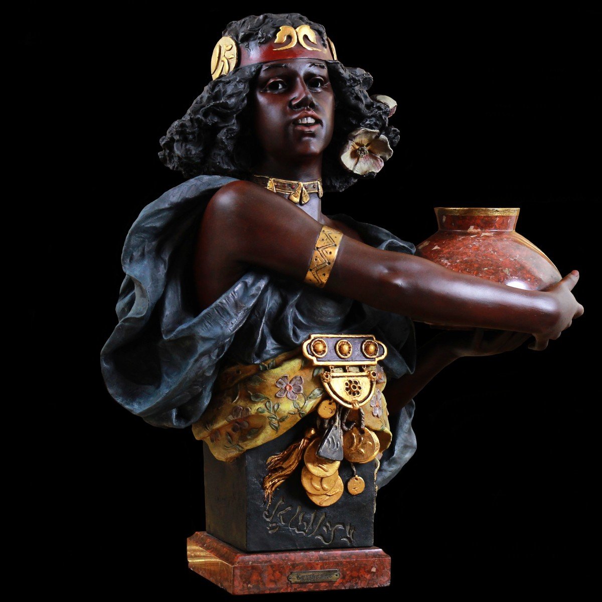 Buste d'Une Égyptienne En Terre Cuite Polychromé 1898-photo-1