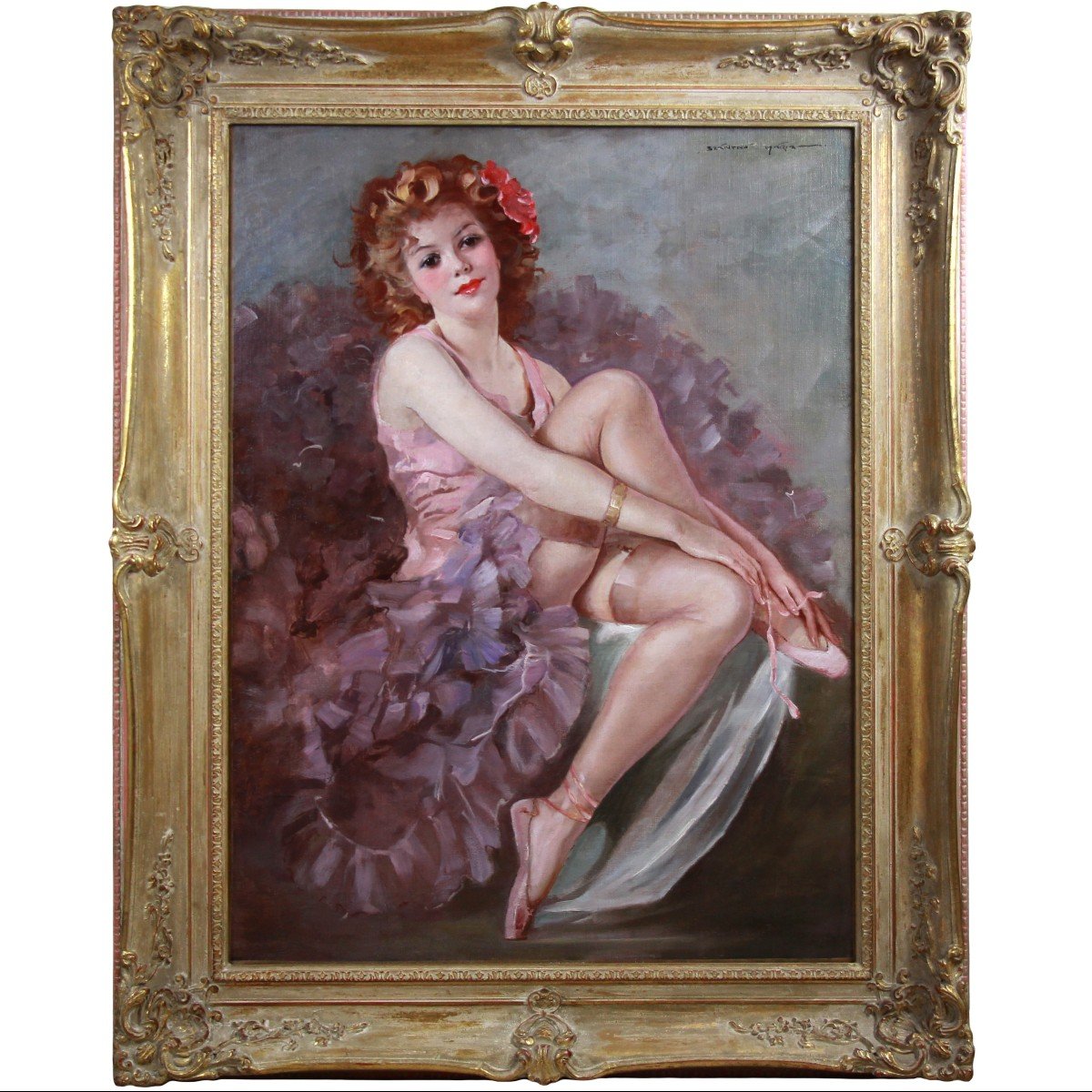 Oil On Canvas, Portrait Of A Ballerina By Maria Szantho Frame-photo-3