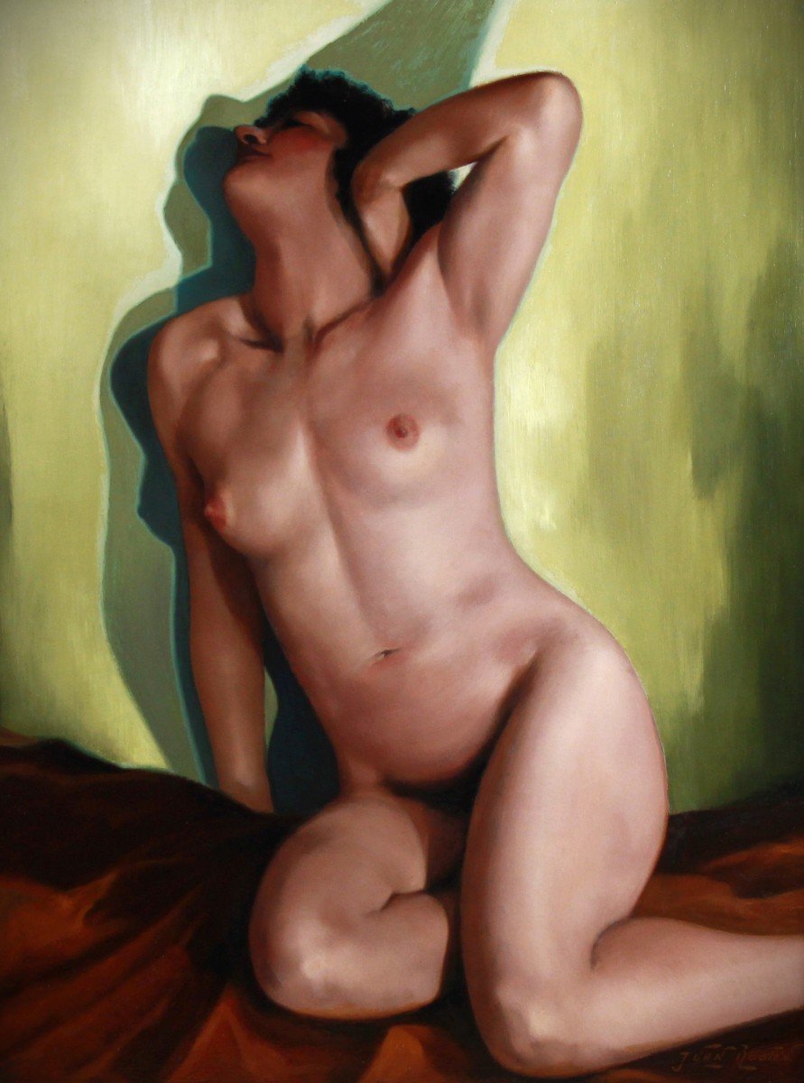 Nu Huile Sur Panneau " La Pose " Par Jacques Van Rooten XX-photo-4