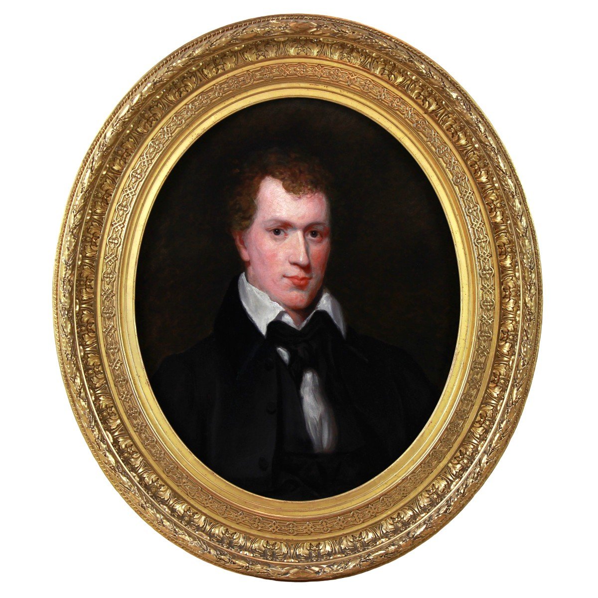 Portrait Of A Man, Oil On Canvas 19th Oval Frame
