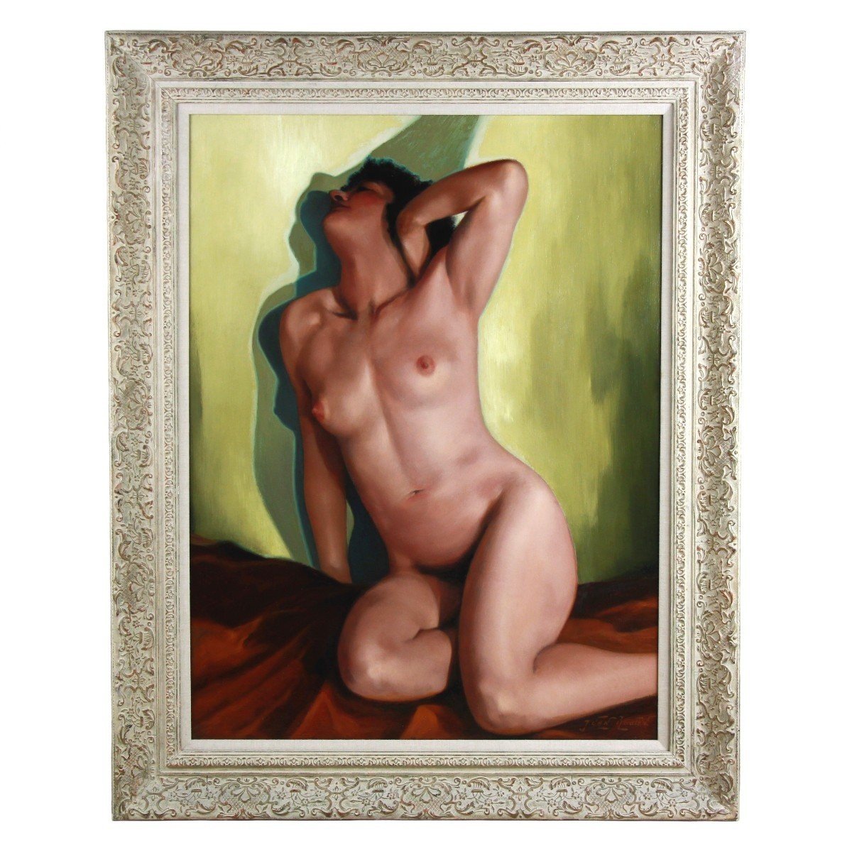 Huile sur toile jeune femme nu faisant sa toilette cadre 1955-photo-4