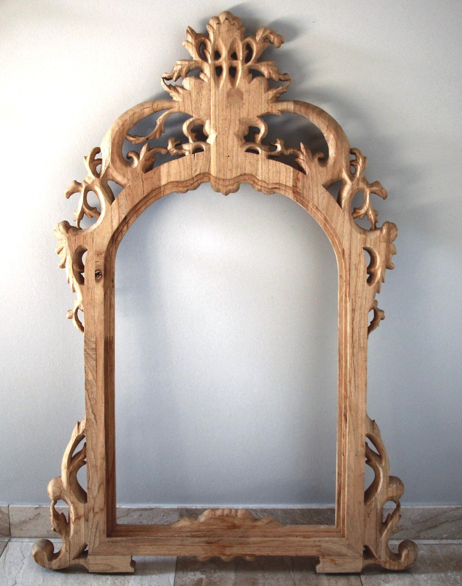 Cadre De Miroir Style Régence En Bois Naturelle Non Traité-photo-1