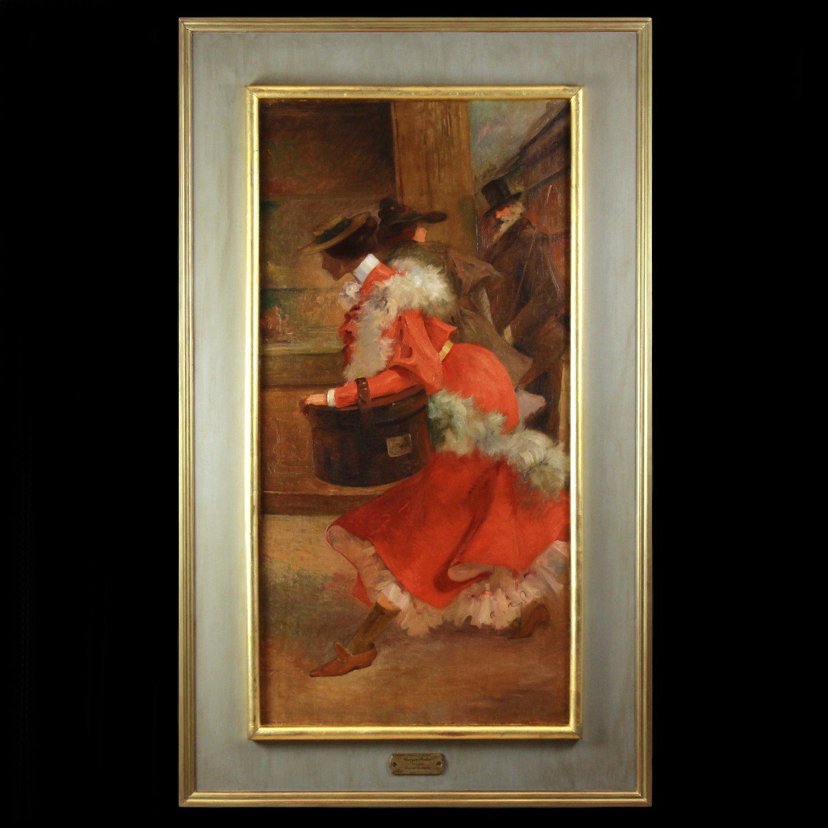 Grand Tableau Huile Sur Toile Belle époque Art Nouveau Avec Cadre-photo-2