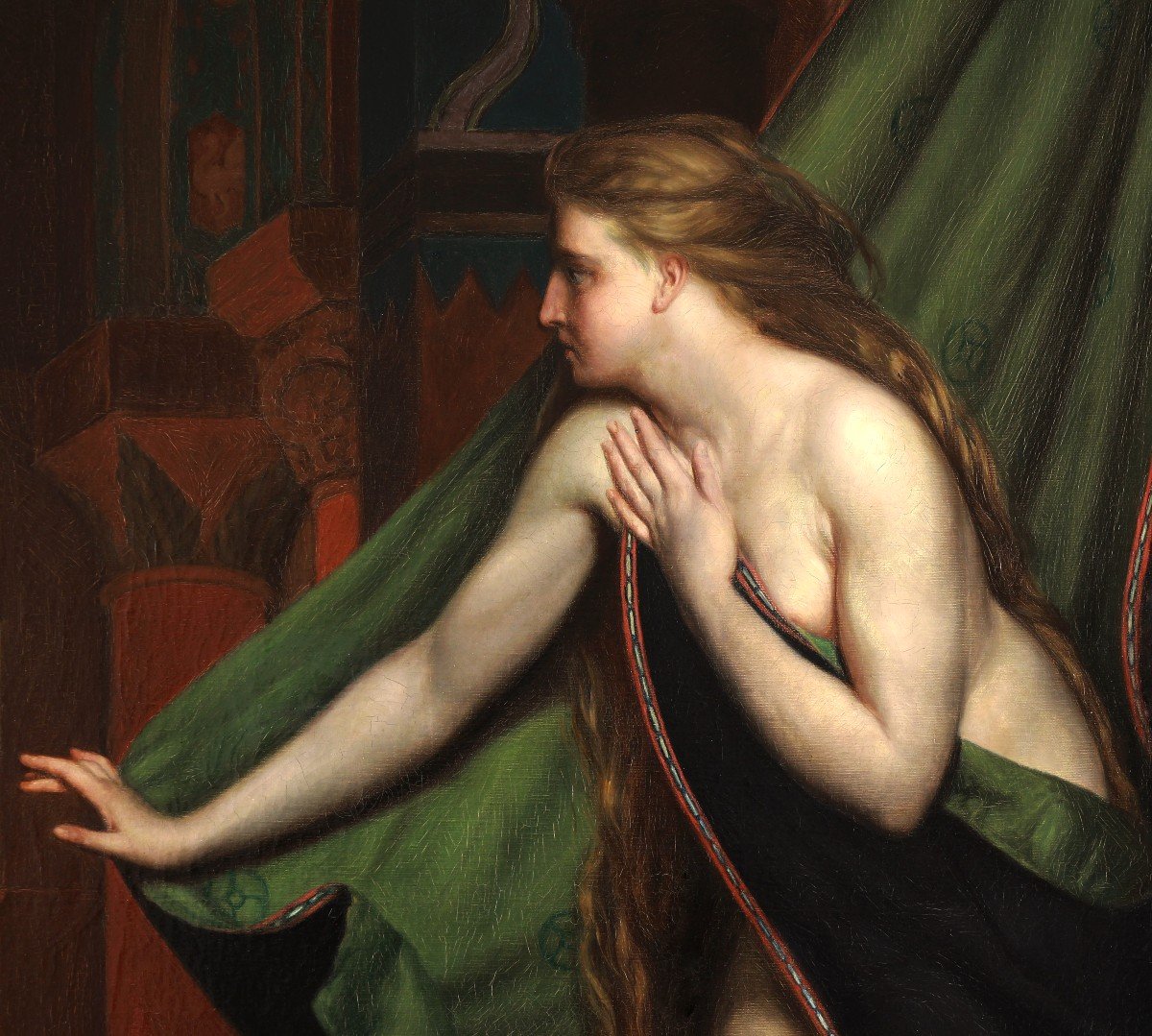 Lady Godiva Oil On Canvas Nude Late Nineteenth Century With Frame-photo-3