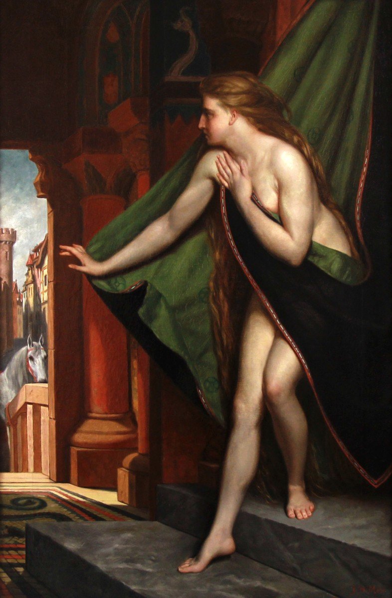 Lady Godiva Oil On Canvas Nude Late Nineteenth Century With Frame-photo-4