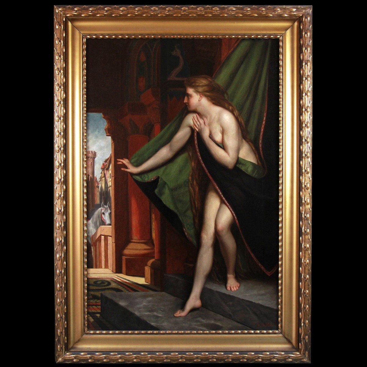 Lady Godiva Oil On Canvas Nude Late Nineteenth Century With Frame-photo-3