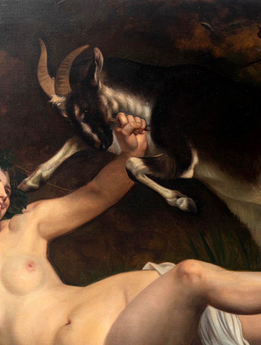 Grande Huile Sur Toile 'une Bacchante' d'Apres William Bouguereau (1825-1905)-photo-4