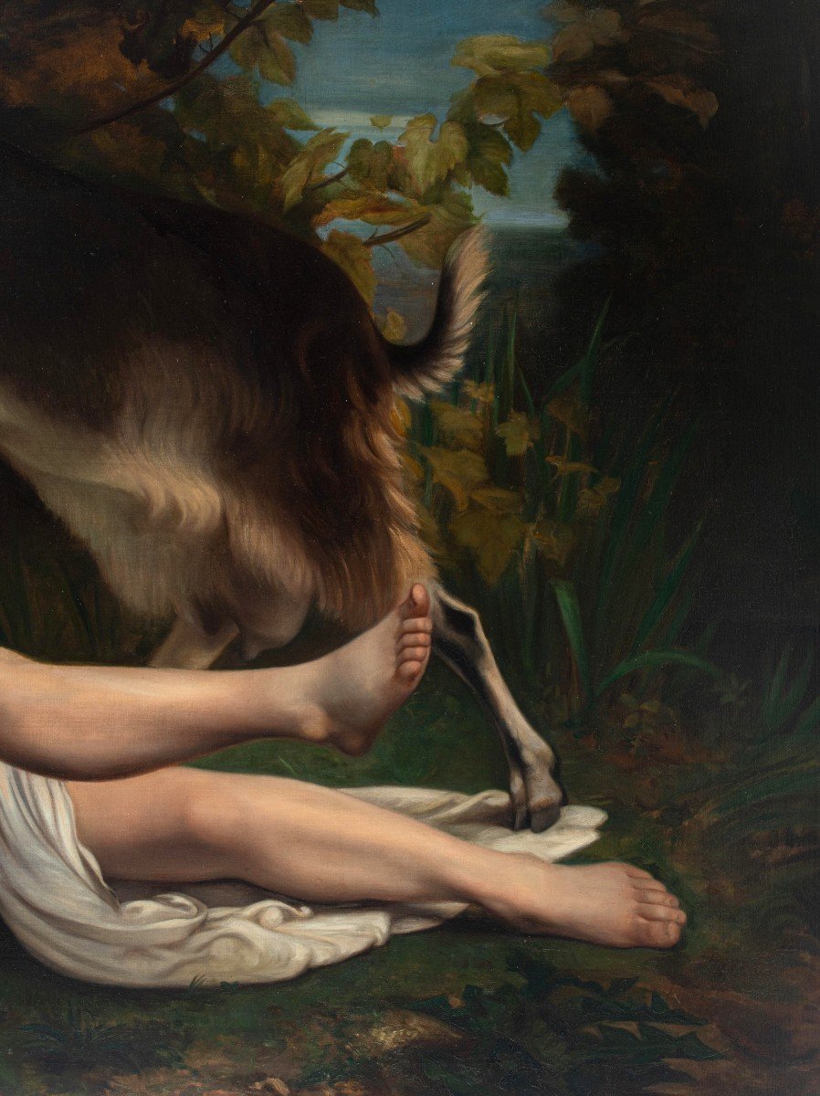 Grande Huile Sur Toile 'une Bacchante' d'Apres William Bouguereau (1825-1905)-photo-1