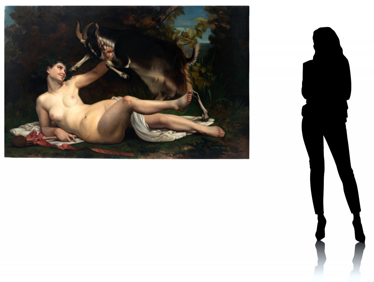 Grande Huile Sur Toile 'une Bacchante' d'Apres William Bouguereau (1825-1905)-photo-3